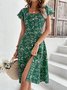 Robes Floral Été Élégant Polyester Micro-élasticité Manches Courtes Ligne X Non ré pour Femmes