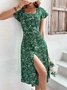 Robes Floral Été Élégant Polyester Micro-élasticité Manches Courtes Ligne X Non ré pour Femmes