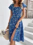 Robes Floral Été Élégant Polyester Micro-élasticité Manches Courtes Ligne X Non ré pour Femmes
