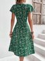 Robes Floral Été Élégant Polyester Micro-élasticité Manches Courtes Ligne X Non ré pour Femmes