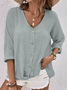 Blouses Femmes Plain Printemps / Automne en Lin Col V Aucune élasticité Ample Manches 3/4 Droit Régulier