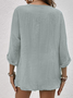 Blouses Femmes Plain Printemps / Automne en Lin Col V Aucune élasticité Ample Manches 3/4 Droit Régulier