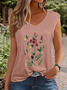Top Débardeur Tops Été Simple Lettres de texte Col V Quotidien Mancheron en Mélangé de Coton Ligne X Régulier pour Femmes