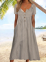 Femmes Rayé Blanc Entaillé Confortable Boucle Robe Mi-Longue Vacances