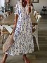 Robe Caftan Femmes Décontracté Bleu Floral Printemps Col V Aucune élasticité Quotidien Long Meilleure vente Trapèze