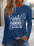 Chemisiers1 Printemps / Automne Simple Lettres de texte Léger Micro-élasticité Manches Longues Col Rond en Mélangé de Coton Régulier pour Femmes