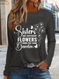 Chemisiers1 Printemps / Automne Simple Lettres de texte Léger Micro-élasticité Manches Longues Col Rond en Mélangé de Coton Régulier pour Femmes
