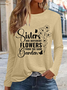 Chemisiers1 Printemps / Automne Simple Lettres de texte Léger Micro-élasticité Manches Longues Col Rond en Mélangé de Coton Régulier pour Femmes