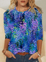 Chemisiers1 Femmes Printemps / Automne Simple Bleu Floral Polyester Micro-élasticité Coupe Régulière Col Rond Régulier Droit