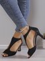 à Bout Ouvert Sandales Femme Plain Été Urbain Respirable Quotidien Bout Rond ÉPINGLES Style Faux Suède à Bout Ouvert Sandales