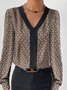 Chemises Géométrique Décontracté Printemps / Automne Polyester Aucune élasticité Ample Manches Longues Droit Régulier pour Femmes