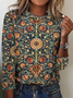 T-shirts Femmes Décontracté Ethnique Printemps / Automne Naturel Quotidien Ample Jersey Régulier Droit