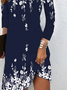 Femmes Floral Bleu Foncé Col Rond Confortable Robe Mi-Longue Décontracté