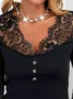 T-shirts Décontracté Plain Printemps / Automne Col V Micro-élasticité Dentelle Jersey Manches Longues Régulier Pour Grande taille
