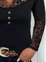 T-shirts Décontracté Plain Printemps / Automne Col V Micro-élasticité Dentelle Jersey Manches Longues Régulier Pour Grande taille