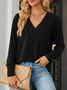 Sweat-shirts Femmes Décontracté Plain Printemps / Automne Col V Micro-élasticité Quotidien Ample Droit Régulier