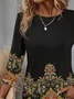 T-shirts Décontracté Ethnique Printemps / Automne Aucune élasticité Faire la navette Ample Manches Longues Col Rond Régulier pour Femmes