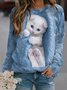 Sweat-shirts Femmes Décontracté Printemps / Automne Chat Polyester Micro-élasticité Quotidien Ample Col Rond Régulier