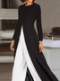 Deux Pièces Ensembles Femmes Décontracté Plain Printemps / Automne Polyester Naturel Poids lourd Manches Longues Top Avec Pantalons Droit