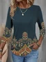 T-shirts Décontracté Ethnique Printemps / Automne Aucune élasticité Faire la navette Ample Manches Longues Col Rond Régulier pour Femmes