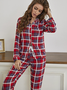 Ensembles de Pyjama Femmes Décontracté Toutes Les Saisons Plaid Naturel Séchage Rapide Manches Longues Top Avec Pantalons Droit Régulier
