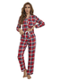 Ensembles de Pyjama Femmes Décontracté Toutes Les Saisons Plaid Naturel Séchage Rapide Manches Longues Top Avec Pantalons Droit Régulier
