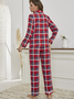 Ensembles de Pyjama Femmes Décontracté Toutes Les Saisons Plaid Naturel Séchage Rapide Manches Longues Top Avec Pantalons Droit Régulier