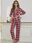 Ensembles de Pyjama Femmes Décontracté Toutes Les Saisons Plaid Naturel Séchage Rapide Manches Longues Top Avec Pantalons Droit Régulier