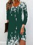 Femmes Floral Bleu Foncé Col Rond Confortable Robe Mi-Longue Décontracté