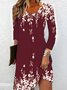 Femmes Floral Bleu Foncé Col Rond Confortable Robe Mi-Longue Décontracté