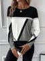 T-shirts Femmes Décontracté Bloc de Couleur Printemps / Automne Ample Jersey Manches Longues Col Rond Droit Régulier