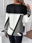 T-shirts Femmes Décontracté Bloc de Couleur Printemps / Automne Ample Jersey Manches Longues Col Rond Droit Régulier