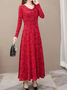 Femmes Floral Rouge Sweat-shirt à Capuche Confortable Robe Maxi Décontracté