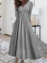 Femmes Plain Gris Col V Confortable Robe Maxi Décontracté