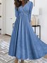 Femmes Plain Gris Col V Confortable Robe Maxi Décontracté