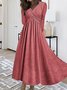 Femmes Plain Gris Col V Confortable Robe Maxi Décontracté