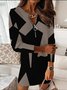 Femmes Géométrique Couleur 1 Col V Confortable Zip Court Robe Décontracté