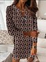 Femmes Géométrique Couleur 1 Col V Confortable Zip Court Robe Décontracté