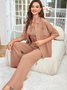 Ensembles de Pyjama Décontracté Plain Toutes Les Saisons Polyester Naturel Absorber l'Humidité et Évacuer la Sueur Domestique 1 jeu Top Avec Pantalons pour Femmes