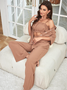 Ensembles de Pyjama Décontracté Plain Toutes Les Saisons Polyester Naturel Absorber l'Humidité et Évacuer la Sueur Domestique 1 jeu Top Avec Pantalons pour Femmes