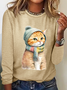 Chemises Femmes Décontracté Printemps / Automne Chat Micro-élasticité Quotidien Coupe Régulière Col Rond en Mélangé de Coton Droit