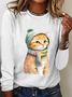 Chemises Femmes Décontracté Printemps / Automne Chat Micro-élasticité Quotidien Coupe Régulière Col Rond en Mélangé de Coton Droit