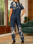 Deux Pièces Ensembles Décontracté Été Floral Motif Col V Ample Jersey Top Avec Pantalons Droit Régulier pour Femmes