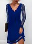 Femmes Plain Noir Col V Confortable Maille Court Robe Décontracté
