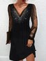 Femmes Plain Noir Col V Confortable Maille Court Robe Décontracté