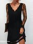 Femmes Plain Noir Col V Confortable Maille Court Robe Décontracté