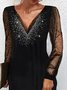 Femmes Plain Noir Col V Confortable Maille Court Robe Décontracté