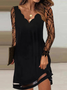 Femmes Plain Noir Col V Confortable Maille Court Robe Décontracté
