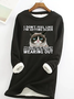 Sweat-shirts Décontracté Hiver Chat Micro-élasticité Quotidien Coupe Régulière Manches Longues en Mélangé de Coton en Toison pour Femmes