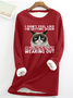 Sweat-shirts Décontracté Hiver Chat Micro-élasticité Quotidien Coupe Régulière Manches Longues en Mélangé de Coton en Toison pour Femmes
